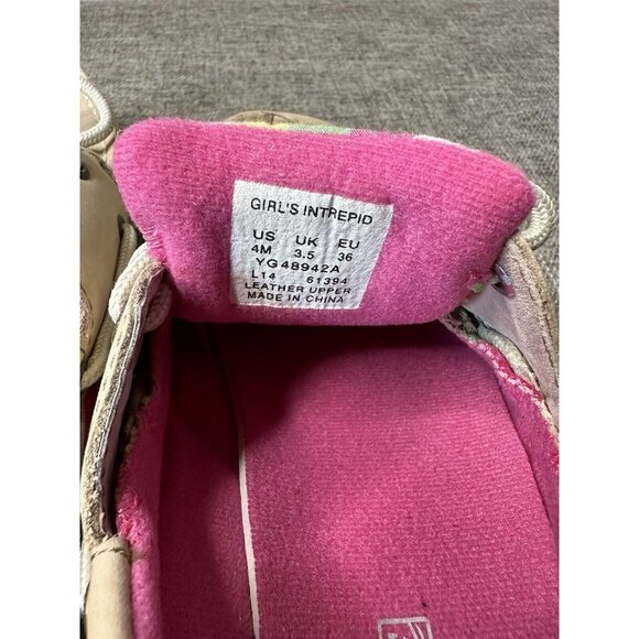 Girls Sperry Top Sider Boat Shoes Size 4M Intrepid Tan Leather Pink Green Plaid - Picture 6 of 7